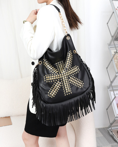 Rivet Liu Ding Soft Leather Tassel Bag Handheld One Shoulder Oblique Straddle Large Bag