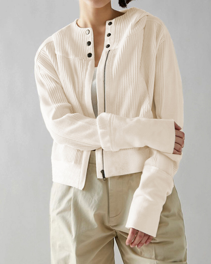 Women Hot Sale Hooded Long Sleeve Short Knit Coat S-XL