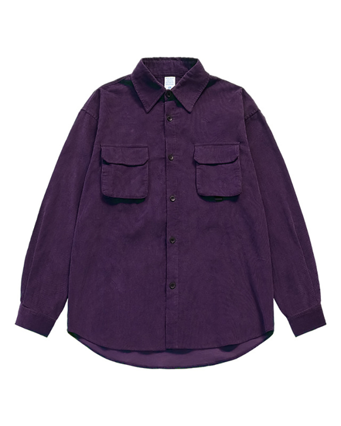 Trendy Corduroy Unsex Long Sleeve Lapel Loose T-shirt Coat Gray Purple Green M-XL