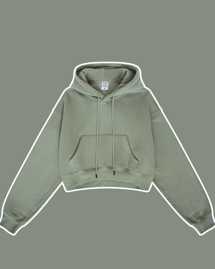Hot Sale Multicolor optional 345G Long Sleeve Thick Fleece Short Hoodie S-XL