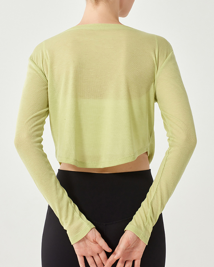 Women V Neck Long Sleeve Breathable Mini Sports Cover S-XL