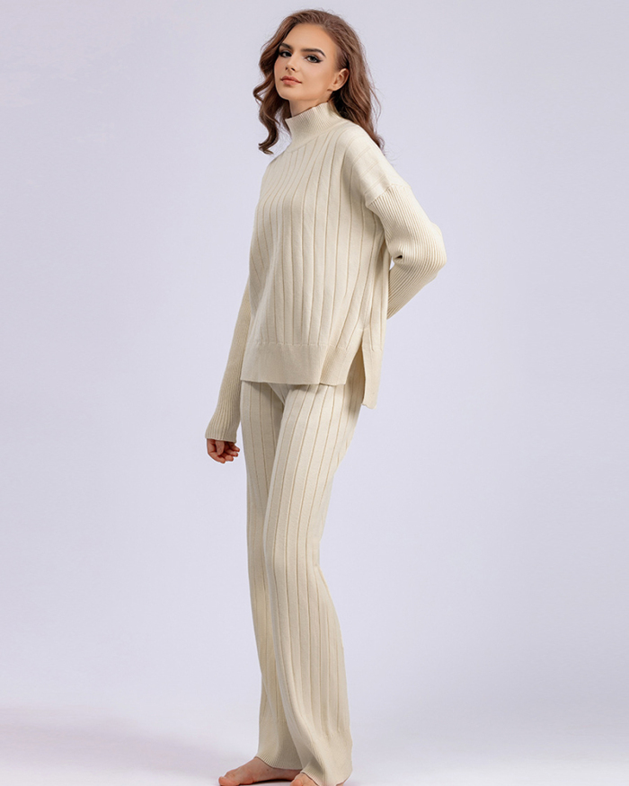 Autumn New High Neck Sweater Suit Warm Pullover Two Pieces Sets One Size