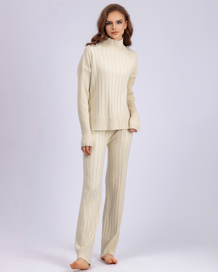 Autumn New High Neck Sweater Suit Warm Pullover Two Pieces Sets One Size