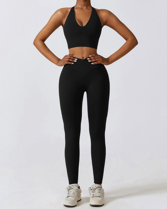 Hot Sale V Neck Quick Dry Vest High V Waist Running Slim Pants Sets Yoga Two-piece Sets S-XL