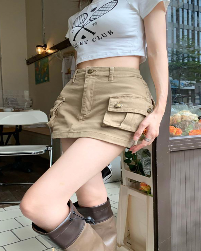 Skinny Retro Half-Body Skirt High Waist A-Line Short Skirt