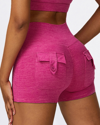 Women Cationic Back Pocket High Waist Tight Sports Shorts S-XL
