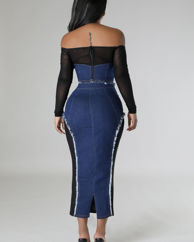 Jean Women Wholesale New Two Piece Skirt Set S-XXL