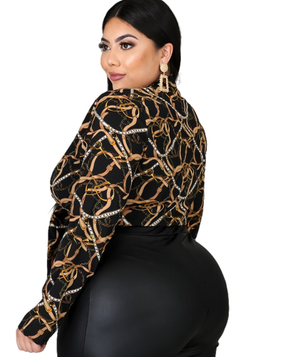 Women Leopard Long Sleeve Lapel Elegant Sexy Fashion Plus Size Top XL-5XL