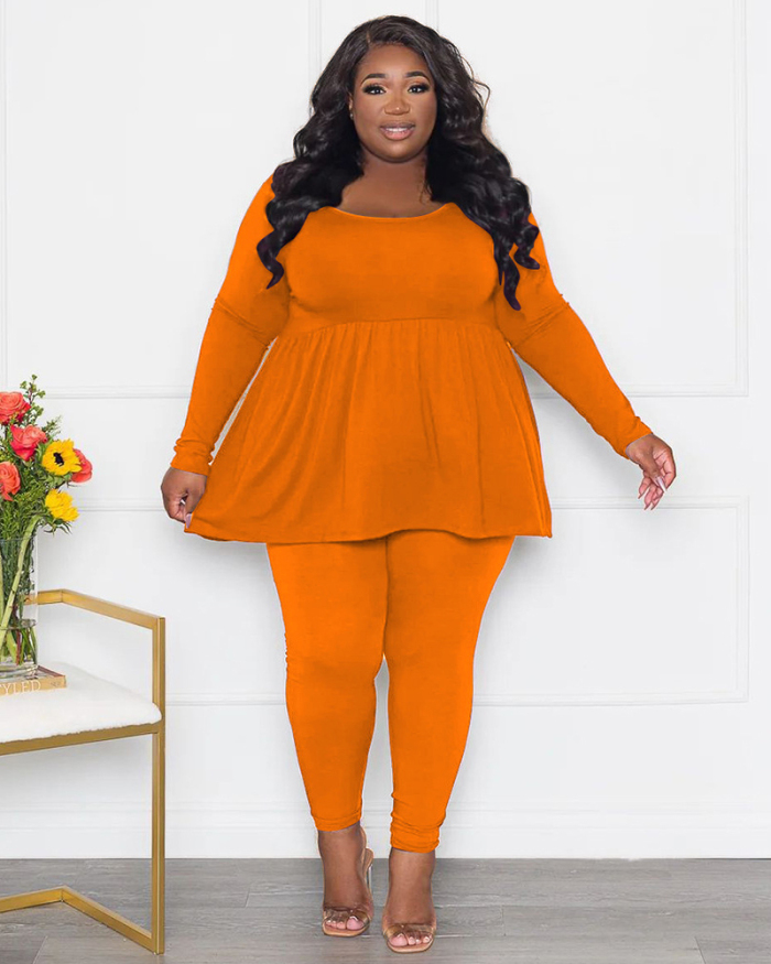 Women Long Sleeve Solid Color Pants Sets Plus Size Two Piece Sets Black Purple Blue Orange L-4XL