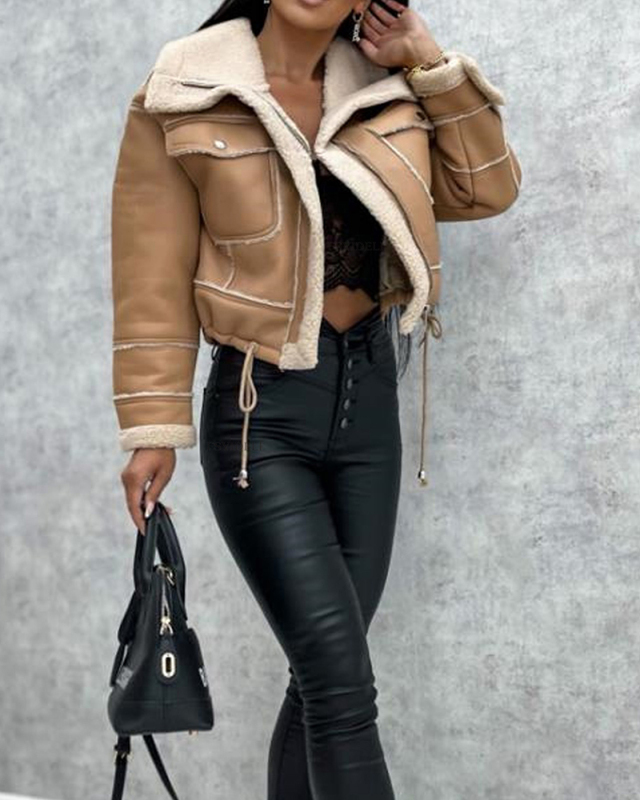Lamb's Wool Jacket New Short Jacket Zipper Biker Wind Jacket tops