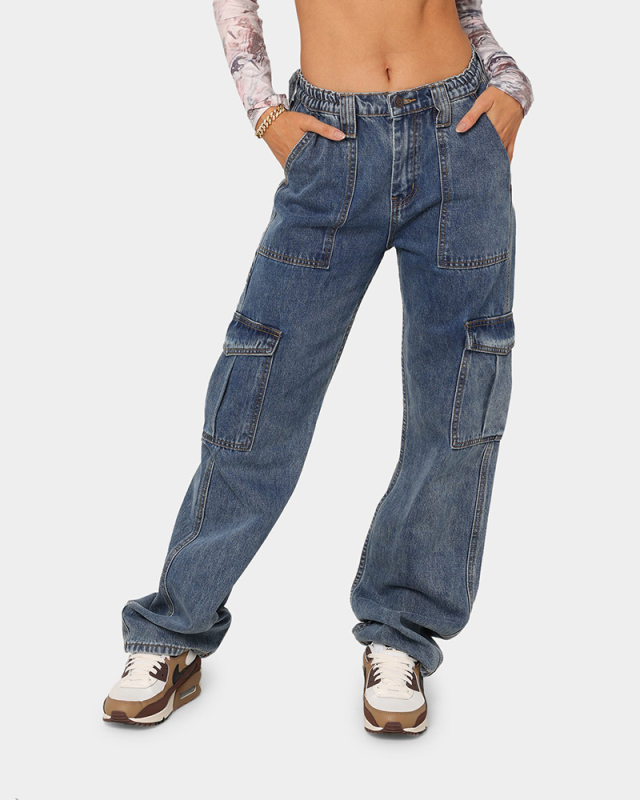 High Waist Multi Pockets Women Fashion Pants S-XL