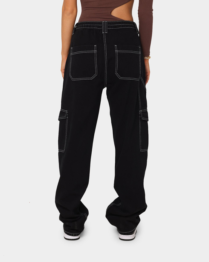 High Waist Multi Pockets Women Fashion Pants S-XL