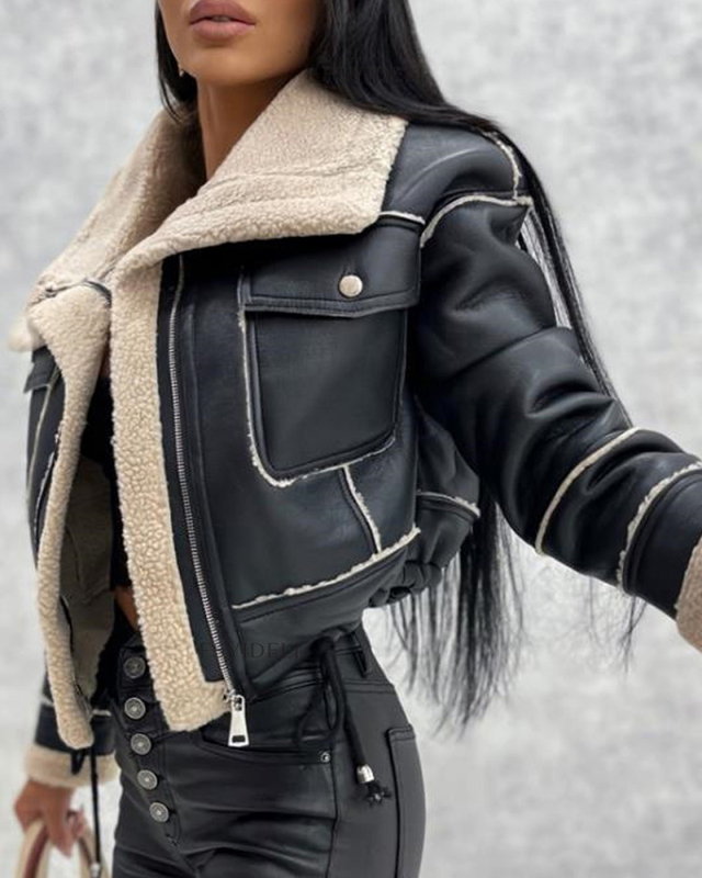 Lamb's Wool Jacket New Short Jacket Zipper Biker Wind Jacket tops