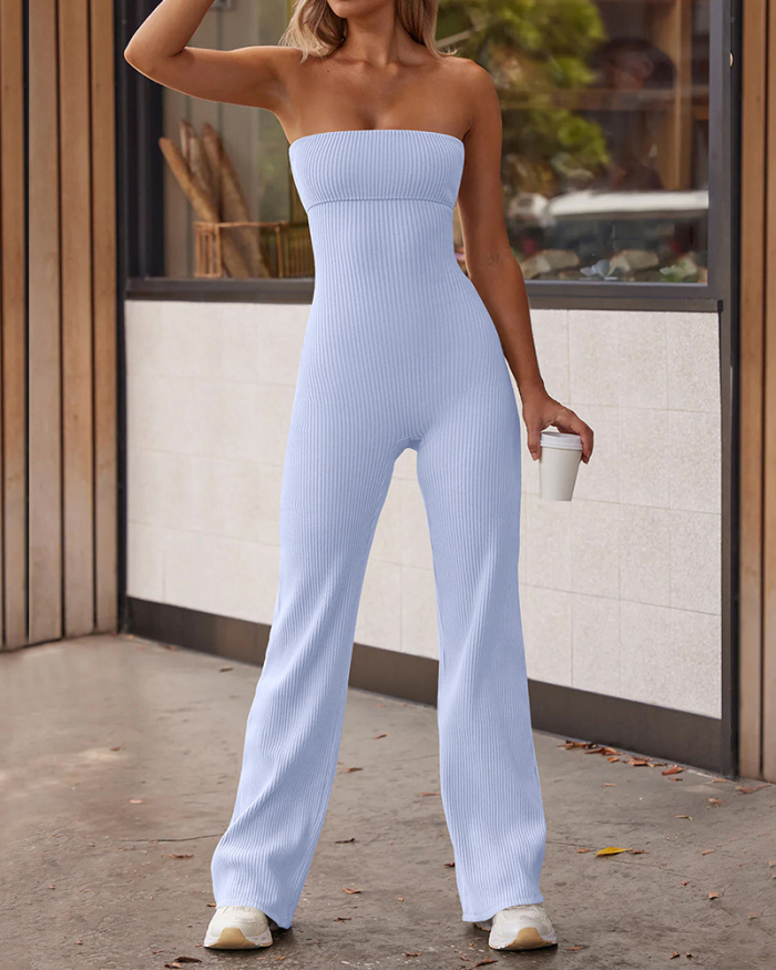 New Slim Sleeveless Solid Dance Sport Fitness Wide Leg Yoga Jumpsuit S-XL
