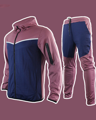 Men's Long Sleeve Colorblock Fashion Two Piece Sports Pants Sets