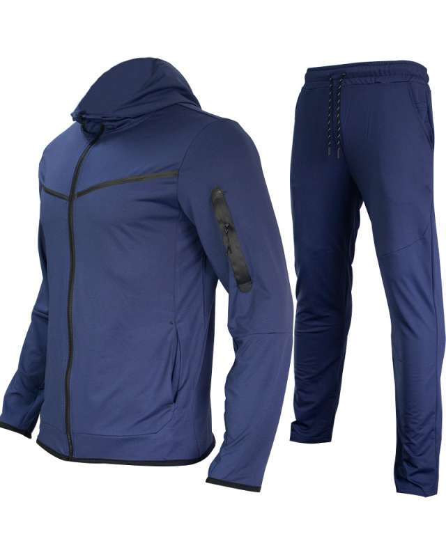 Men's Long Sleeve Coat Colorblock Sports Suit Two-piece Sets S-XL