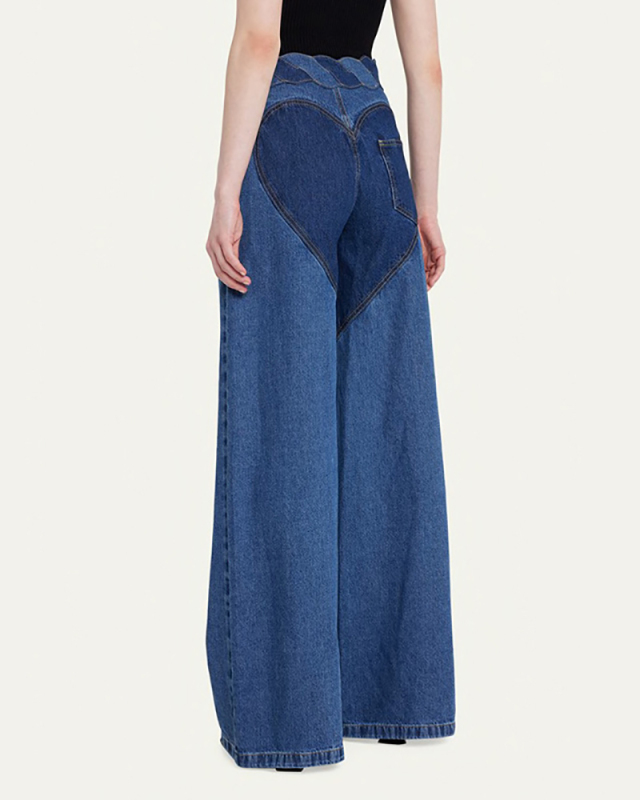 Hot Sale Wide Leg Hollow Out Autumn New Twist Knot Jean Pants Blue S-XL