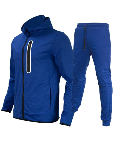 Men's Long Sleeve Coat Colorblock Sports Suit Two-piece Sets S-XL