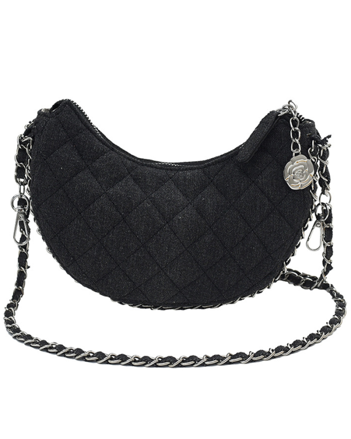 Fashion Diamond Check Chain Crossbody Bag Blue Black