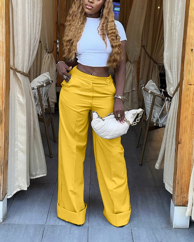 Autumn new Casual Wide Leg Elegant Pants Khaki Yellow Rosy S-XL