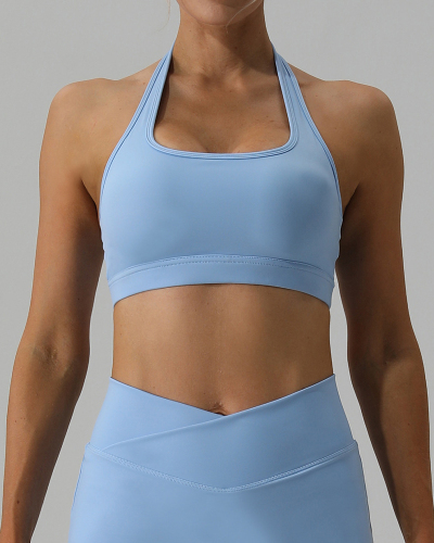 Women Yoga Outdoor Breathable Halter Neck Sports Bra Blue Green White Black S-XL