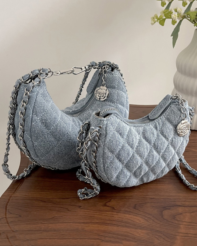 Fashion Diamond Check Chain Crossbody Bag Blue Black
