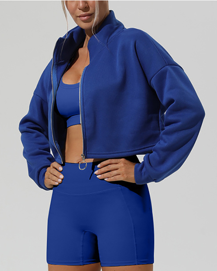Woman Outdoor Sports Long Sleeve Autumn Stand Collar Warm Zipper Coat S-XL