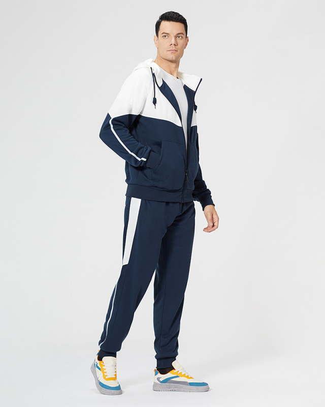Men's Long Sleeve Colorblock Hot Sale Retro Sports GYM Sports Two Pieces Outfits Pants Sets S-2XL