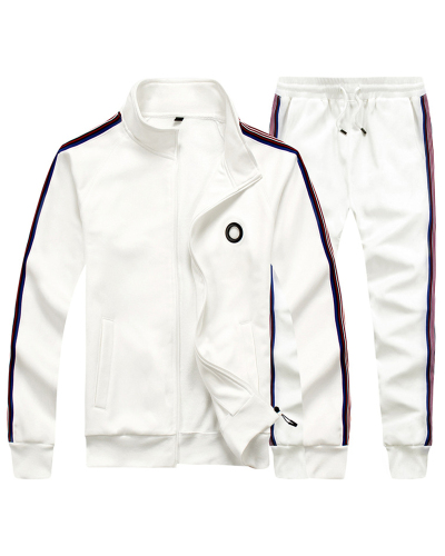 Men's Sports Plus Size Casual Wear Long Sleeve Coat GYM Two-piece Sets S-2XL