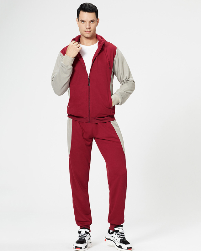 Hot Sale Colorblock Men's Long Sleeve Pants Running GYM Two-piece Sets Navy Blue Red Black S-2XL