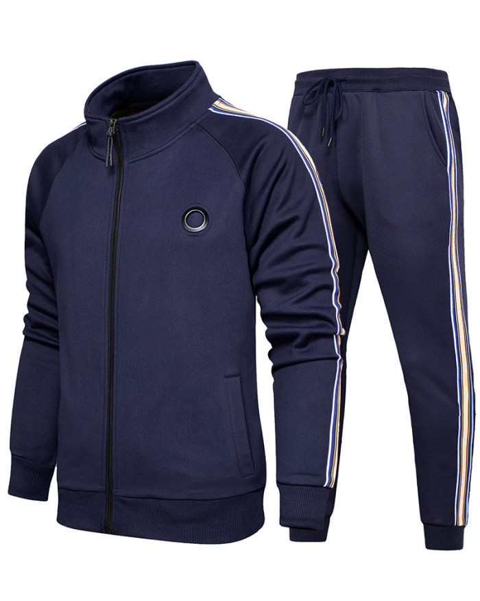 Men's Sports Plus Size Casual Wear Long Sleeve Coat GYM Two-piece Sets S-2XL