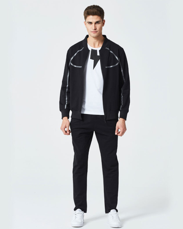 Autumn Winter New Casual Hot Sale Baseball Coat Long Sleeve Pants Two Pieces Sets Black Gray S-2XL