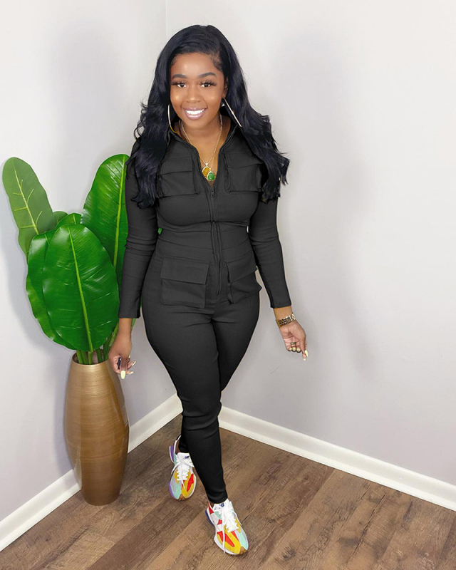 Women New Pockets Fashion Long Sleeve Jumpsuit S-XXL
