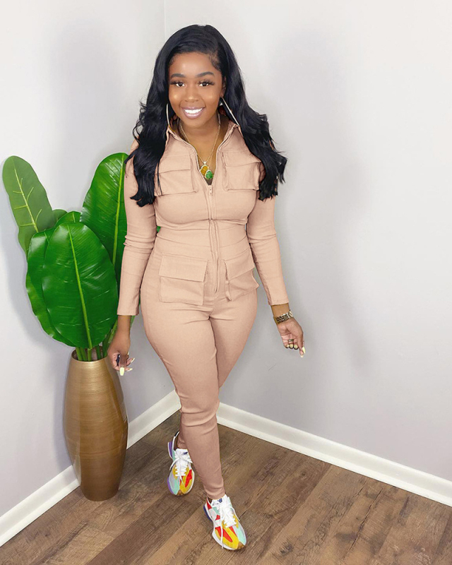 Women New Pockets Fashion Long Sleeve Jumpsuit S-XXL
