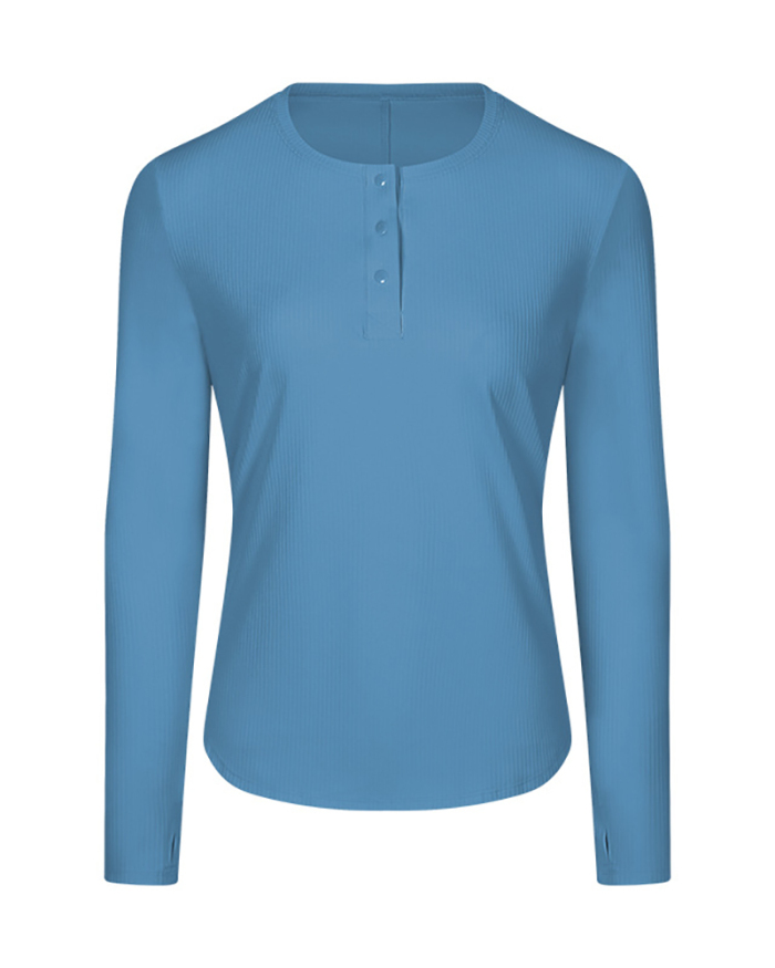 Button Long Sleeve High-elastic Running Yoga Sports T-shirt Black Pink Grey Blue White 4-12