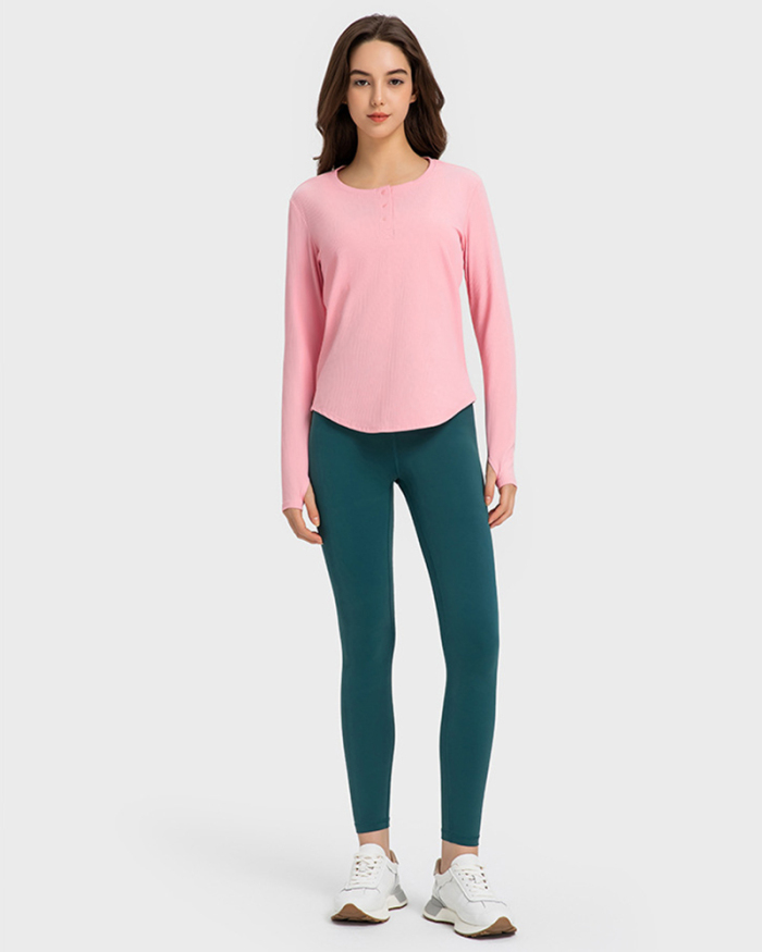 Button Long Sleeve High-elastic Running Yoga Sports T-shirt Black Pink Grey Blue White 4-12