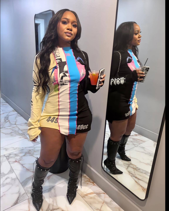 Long Sleeve Colorblock Fashion Short Dress XS-4XL