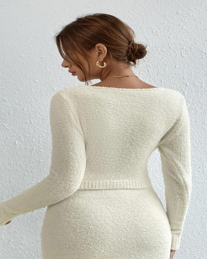Women New Fashion Beige White Two Piece Skirt Set S-L