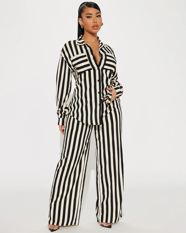 Stripe Women Fashion Hot Women Leisure Two Piece Pant Set S-XXL