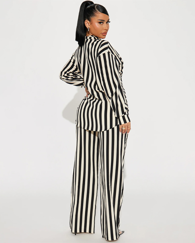 Stripe Women Fashion Hot Women Leisure Two Piece Pant Set S-XXL