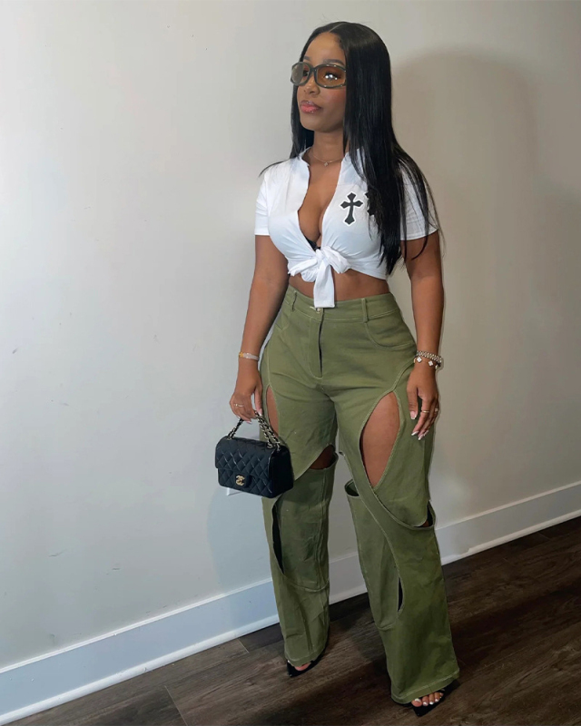 Leisure Wholesale Hollow Out Fashion Pants S-XXL