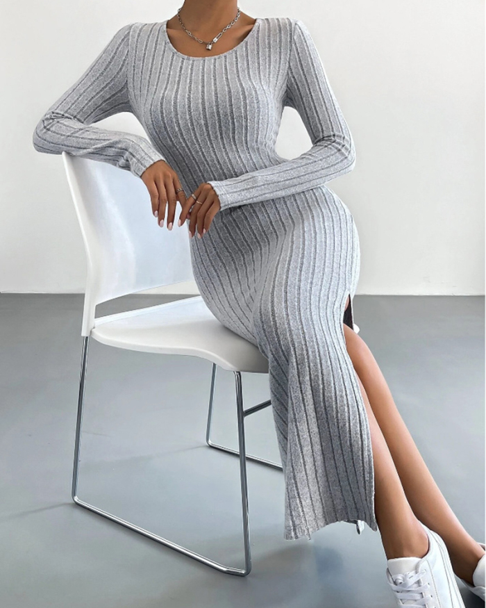 Long Sleeve Knitted Fashion Winter Casual Dress XS-L