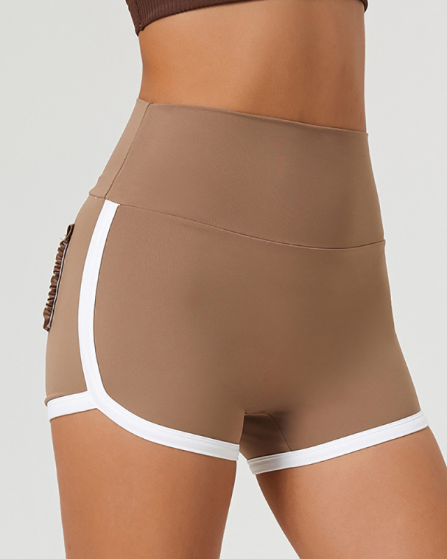Women Colorblock High Wait Good Elastic Fitness Running Shorts S-XL