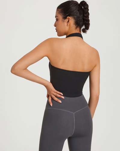 Women Sexy Halter Neck Button Yoga Quick Dry Sports Vest S-XL