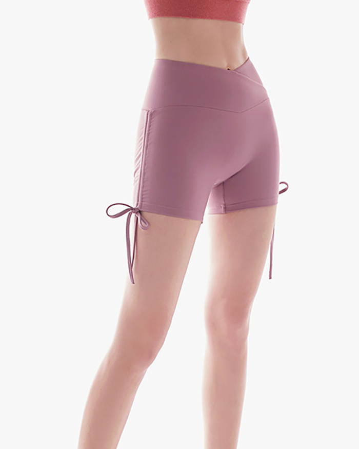 Women Solid Color High Waist Drawstring Yoga Shorts S-XL