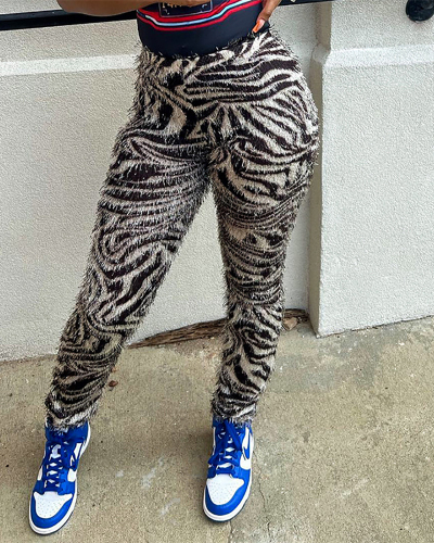 Tight Zebra Fashion Winter Women Pants S-L