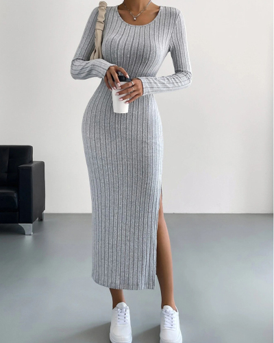Long Sleeve Knitted Fashion Winter Casual Dress XS-L