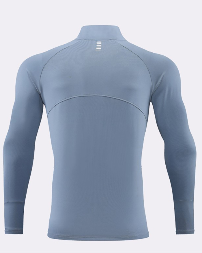 Fall Men's Long Sleeve Half Zipper Quick Dry Stand Collar Sports Top XS-4XL