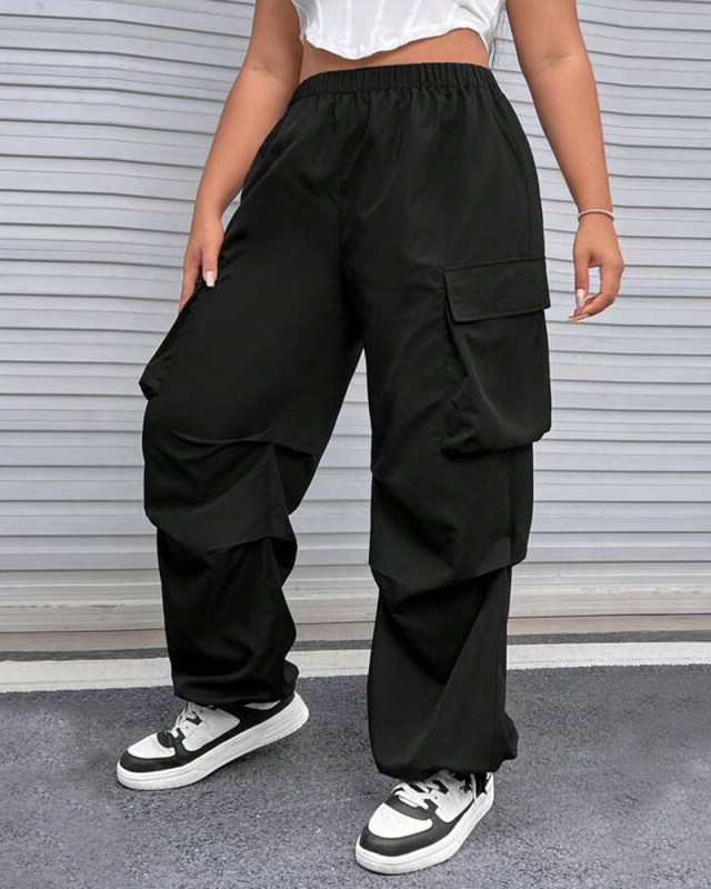 Plus Size Black Women Pockets Fashion Pants XL-4XL