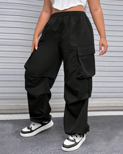 Plus Size Black Women Pockets Fashion Pants XL-4XL